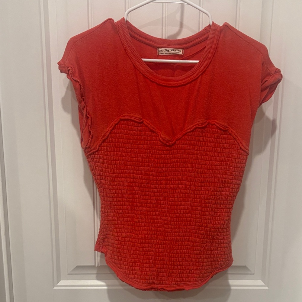 Free People Vibrant Red Short Sleeve Top